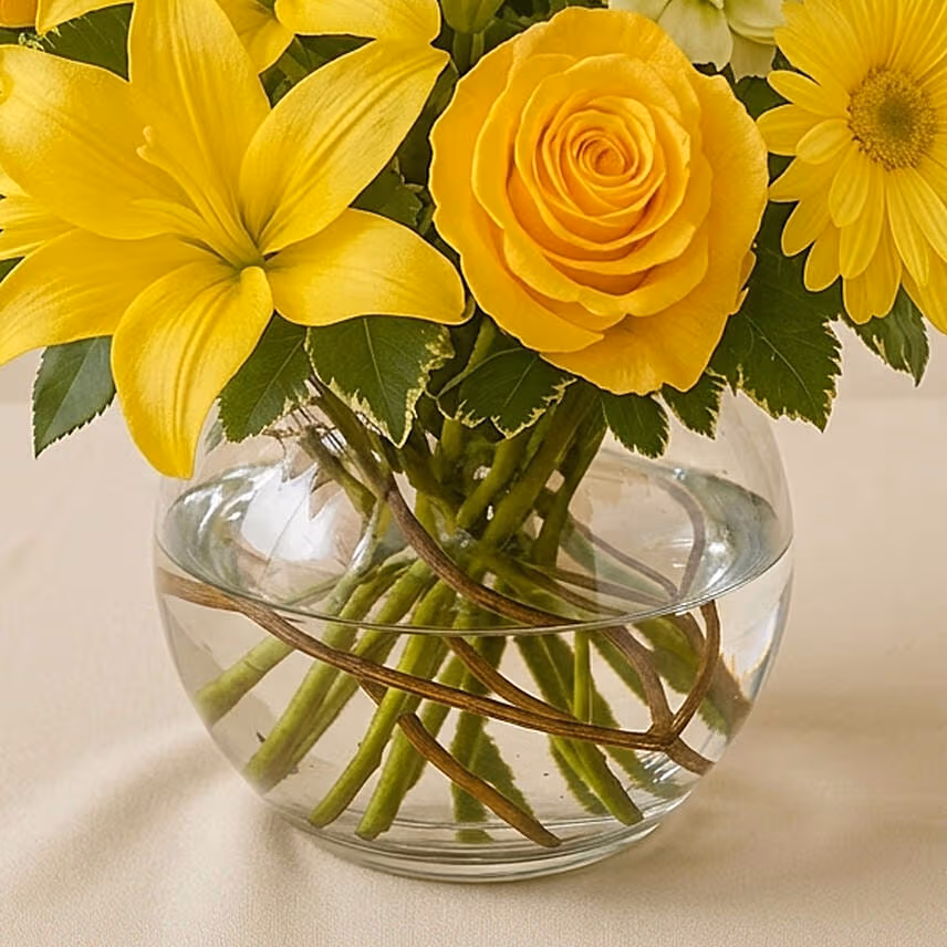 Happy Flowers In Bowl Arrangement