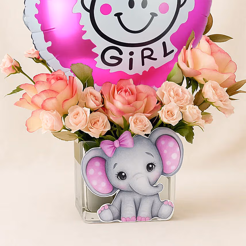 New Baby Girl Born Flower & Balloon