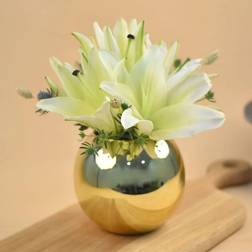 Classy Yellow Lily Fish Bowl Vase
