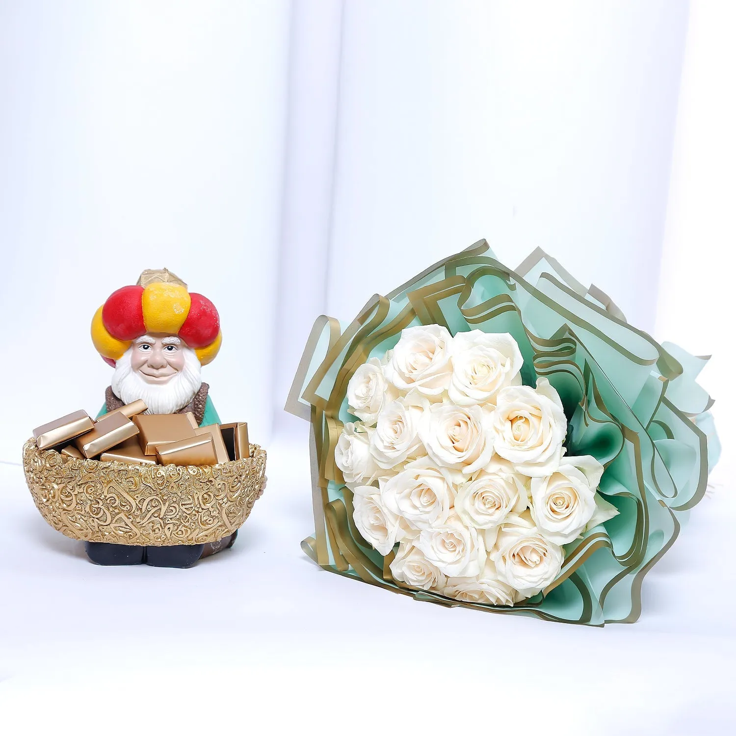 Flower Bouquet with Chocolates Arranged in Fananees Sheikh Vase