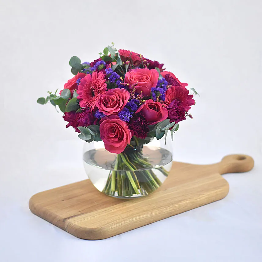 Beautiful Mixed Flowers Fish Bowl Vase