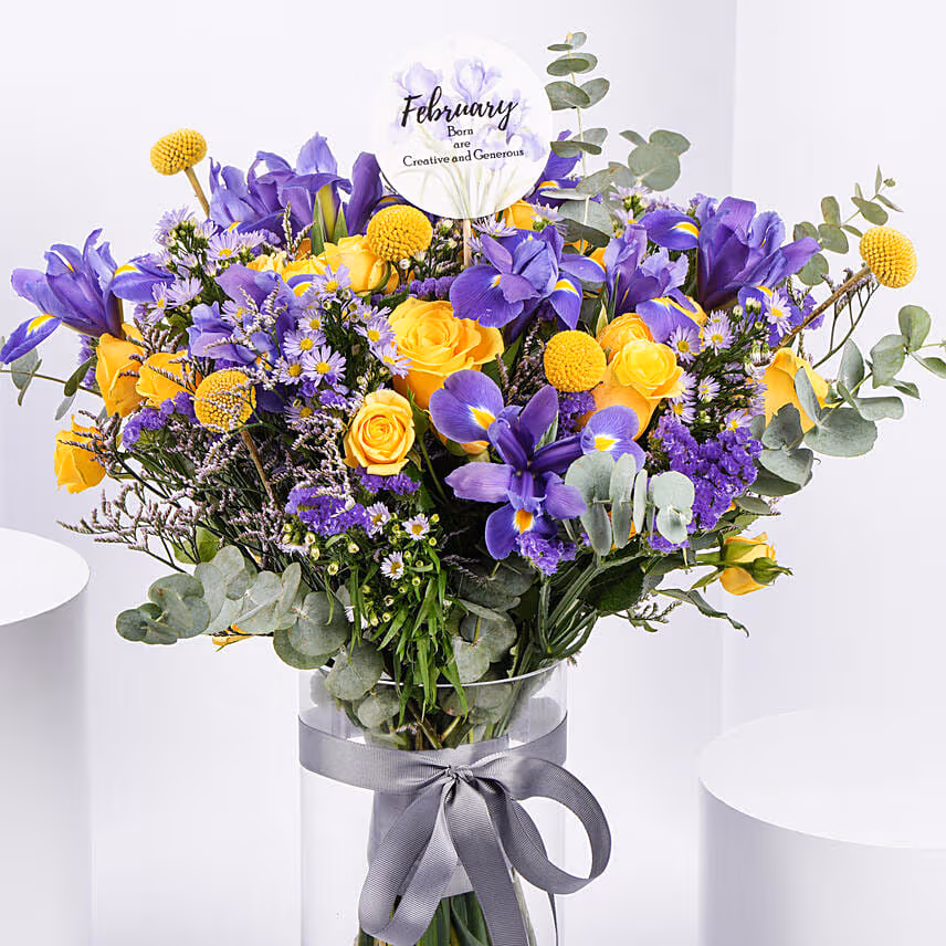 February Birthday Iris Flowers Arrangement