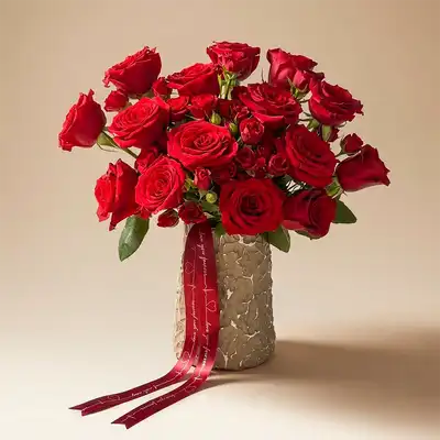 Eternal Velvet Red Rose Bouquet with Elegant Vase