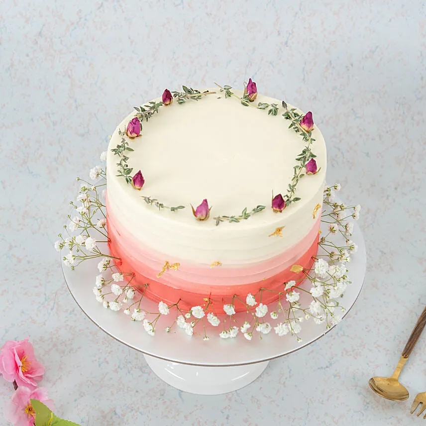 Ombre Pink Baby Breath Strawberry Cake 8 inch