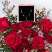 Exquisite Romantic Red Roses with Sterling Silver Love Necklace