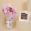 Empire Chocolate Gift Set: Pink Roses Bouquet, Assorted Chocolates, and Baby Girl Balloon