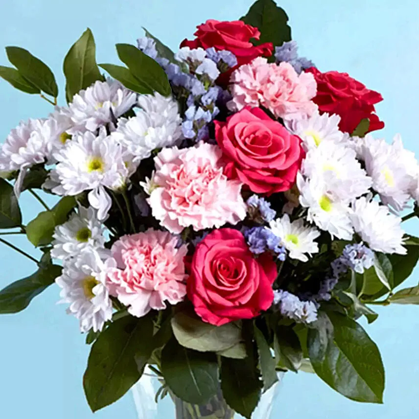 Mixed Flowers Vase with Cake