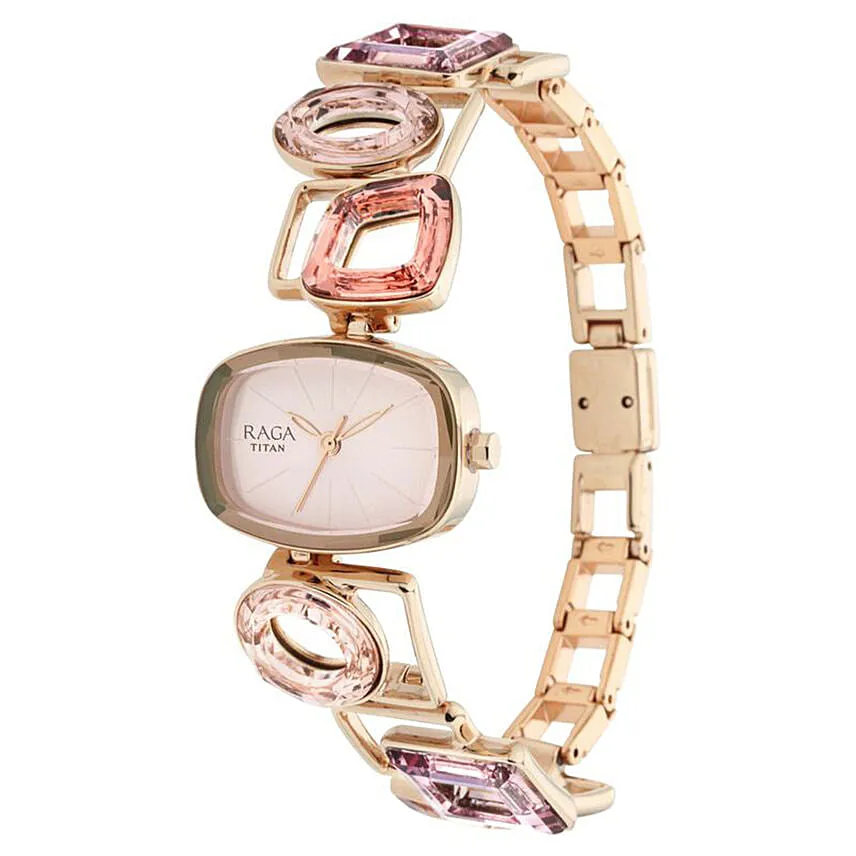 Titan Raga Facets Pink Dial Analog watch For Her Beautifully Arranged With Flowers