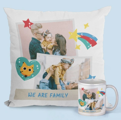 Custom Family Photo Mug and Cushion Set – Perfect Gift for Loved Ones