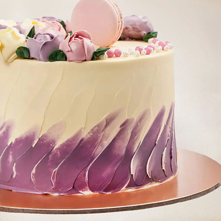 Flowers And Macaroons Chocolate Cake