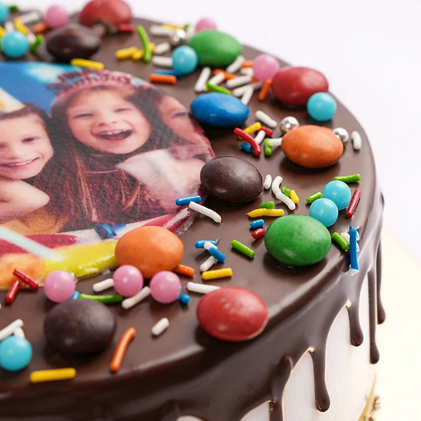 MNM Chocolate Birthday Photo Cake With Balloons