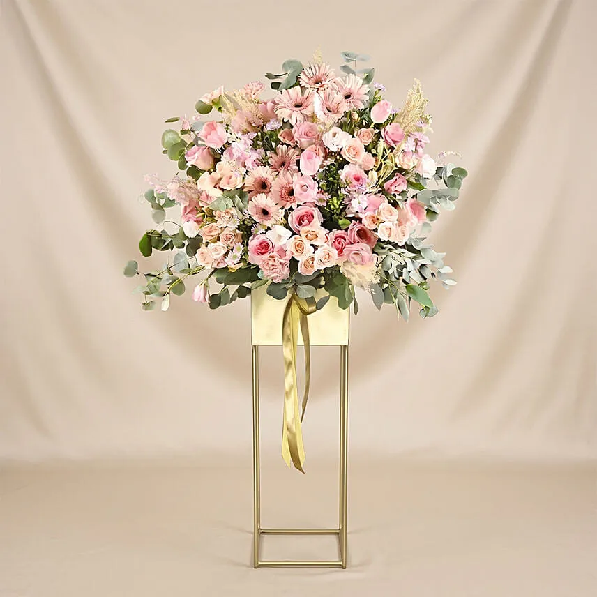 Blooming Pink Flowers Tripod Stand