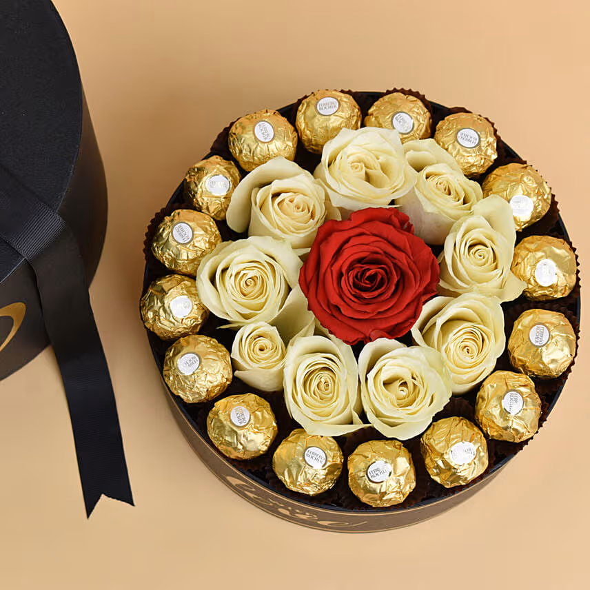 Roses with Chocolate In Black Love Box