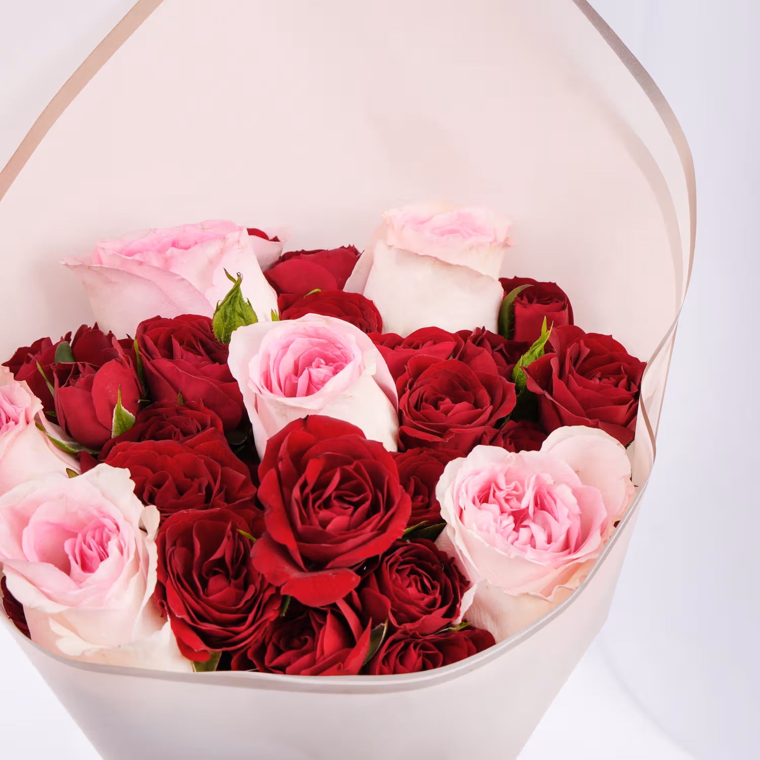 Moments in Bloom: Elegant Pink and Red Rose Bouquet - With Cake