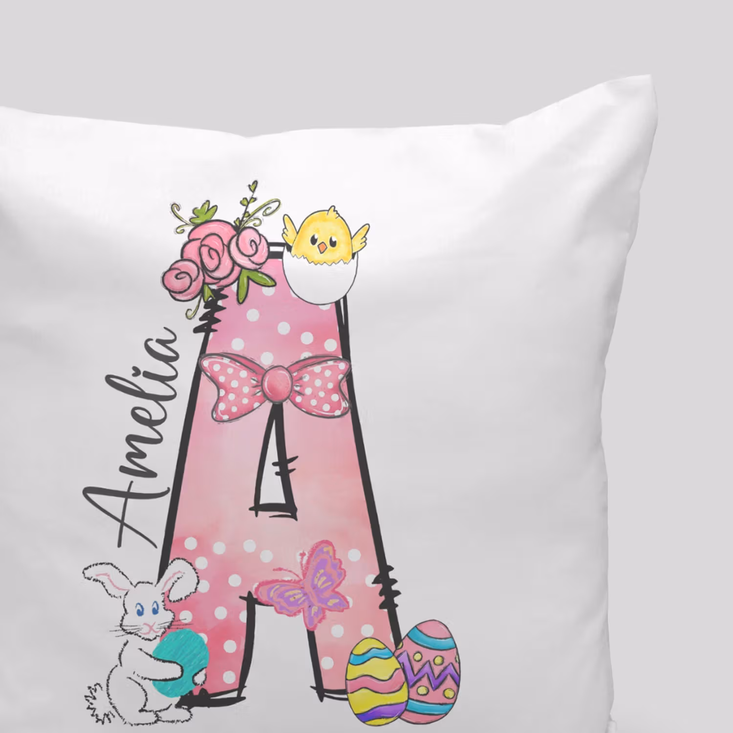 Personalized Easter Initial Cushion - Custom Name Decor