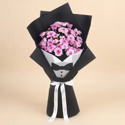 Elegant Daisy Flower Bouquet in Tuxedo Wrap for the Distinguished Gentleman