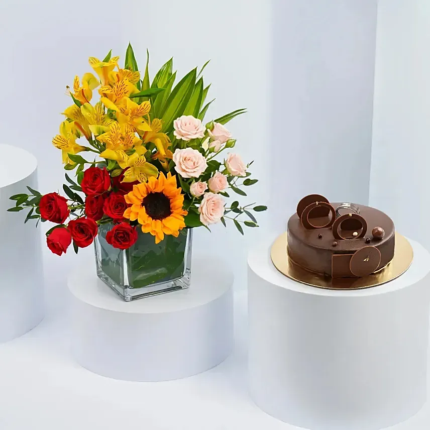 Mix Flowers and Chocolate Fudge Combo