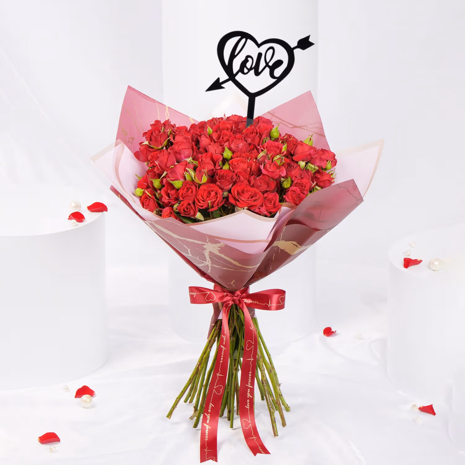 Elegant Valentine Red Spray Roses Bouquet - Bouquet