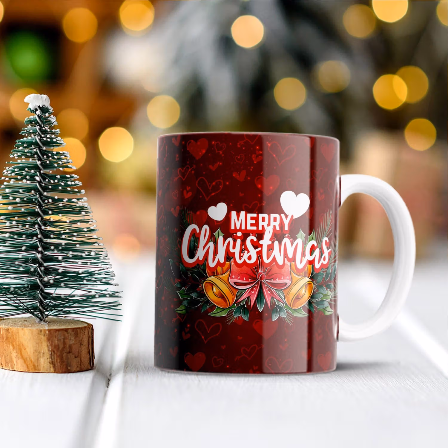 Customizable Red Merry Christmas Ceramic Mug with Photo Print