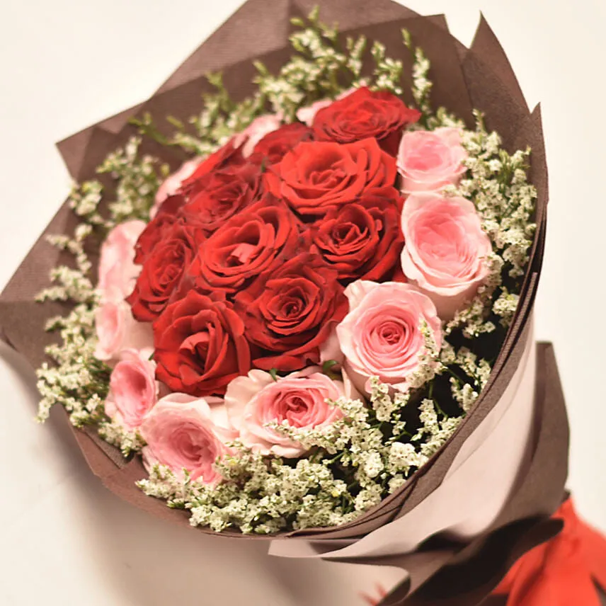 520 Vday Beauty Red N Pink Roses Bouquet