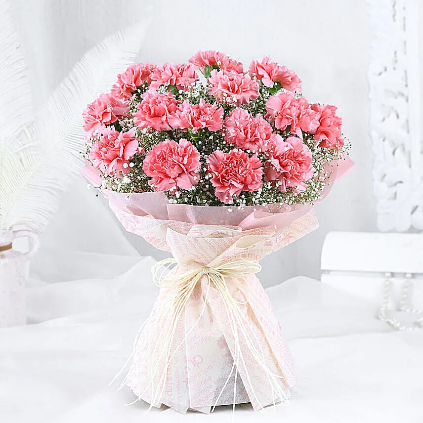 Pink Carnation Elegance Bouquet with Greeting Card