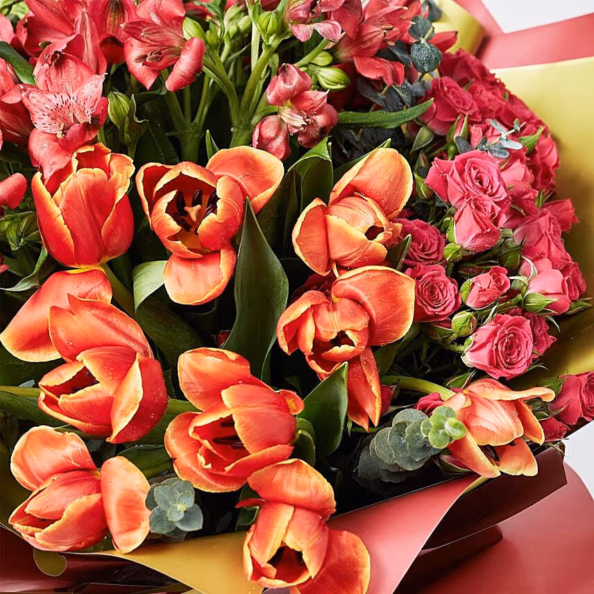 Lovely Mixed Flowers Wrapped Bouquet