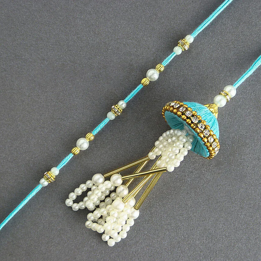 Enchanted Stone Work Lumba Pearl Rakhi Set With Choco Combo