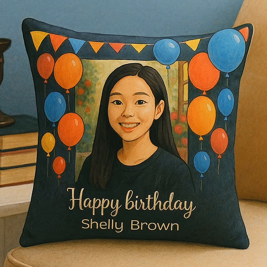 Personalise Your Ghibli Brithday Balloons Cushion