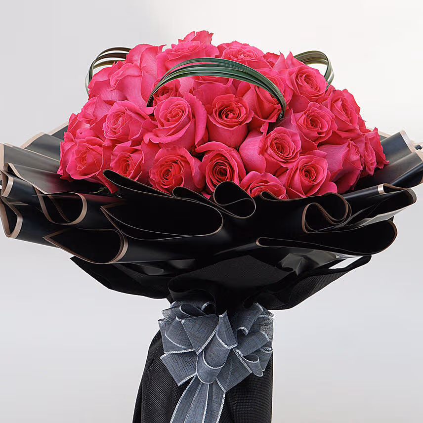 50 Dark Pink Roses Bouquet for Valentine