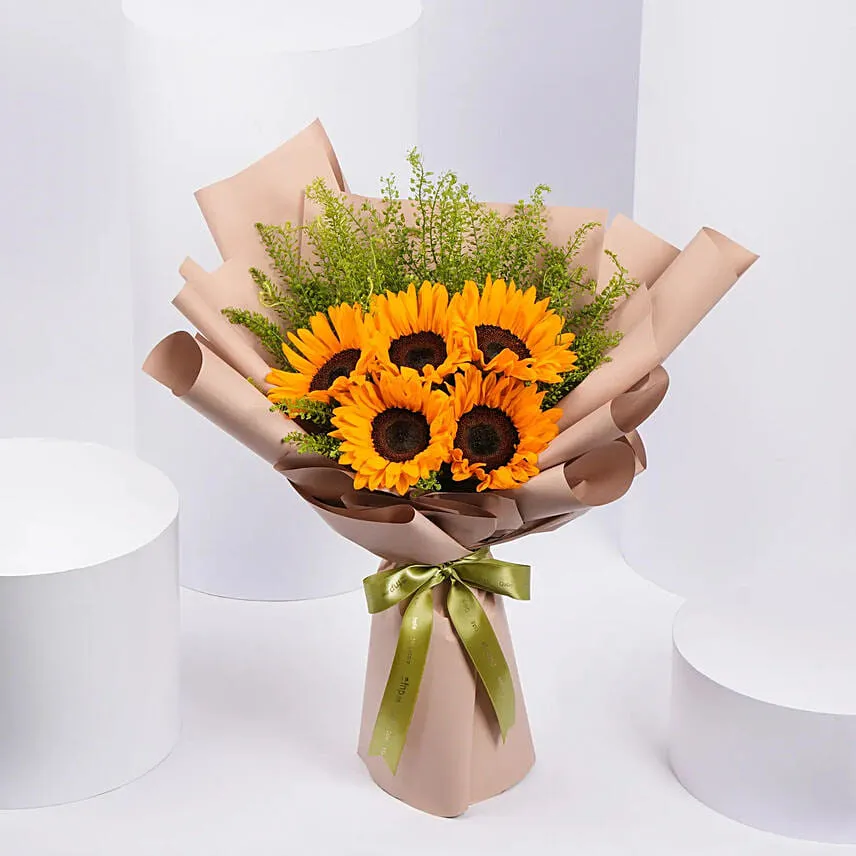 Ravishing Sunflowers Beautifully Tied Bouquet