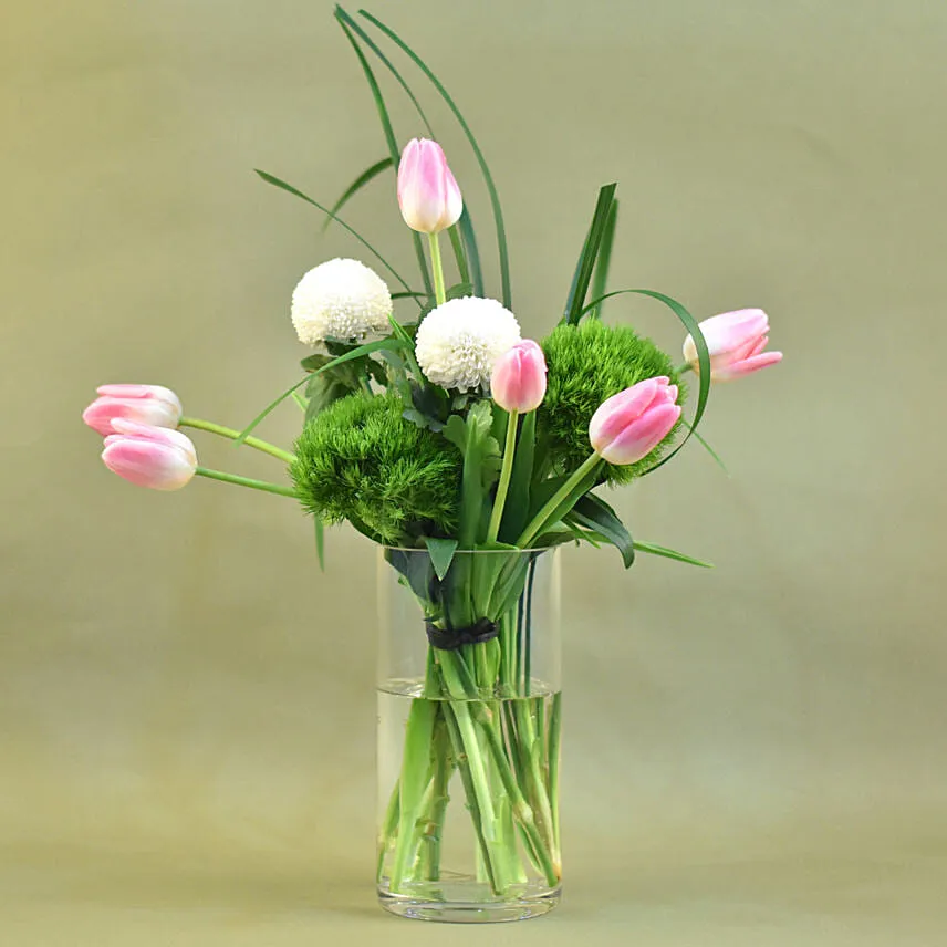 Pink Tulip Cylindrical Vase