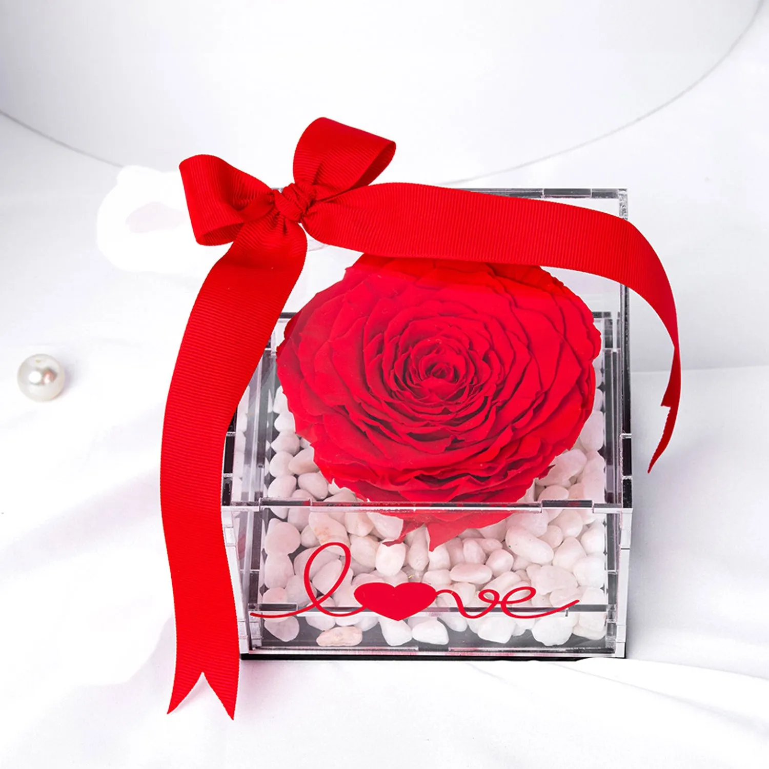 Elegant Forever Love Cube Box with Preserved Red Rose