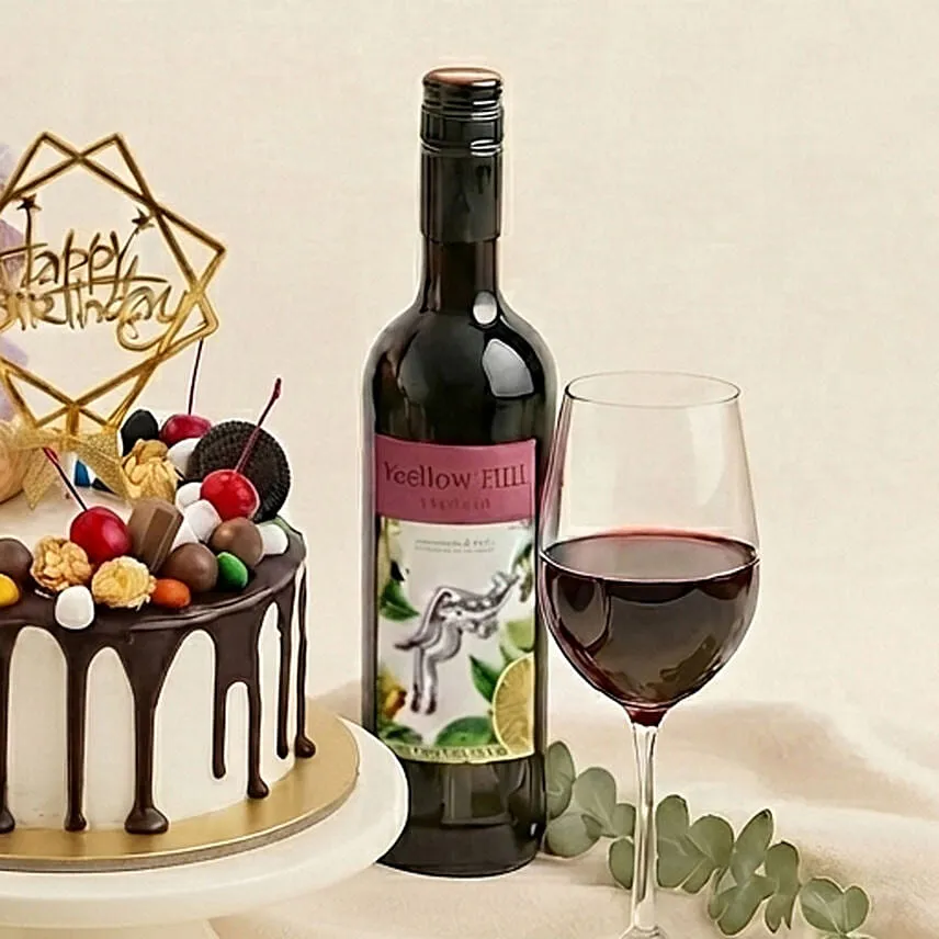 Birthday Gift Set - Roses Cake & Wine Combo