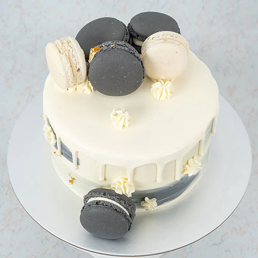 Grey and White Macarons Rose Lychee Cake 8 inch