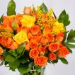 Elegant Orange and Yellow Rose Vase Arrangement with Ribbon