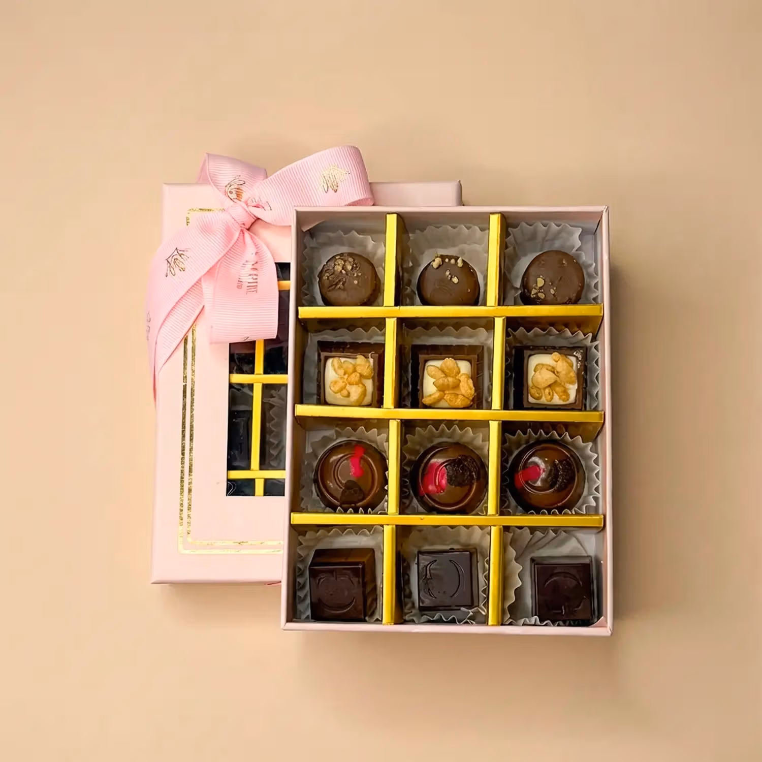 Decadent Empire Chocolate Pink Collection | Box of 12 Gourmet Pieces