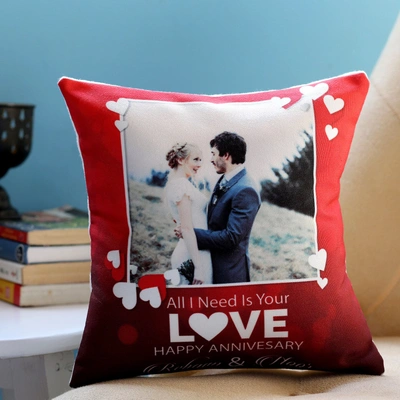 Personalized Anniversary Love Cushion with Custom Photo and Message