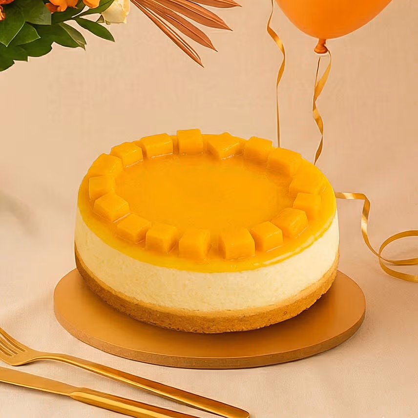 Happiness - Orange Flowers Cheese cake 6 inches & Balloons