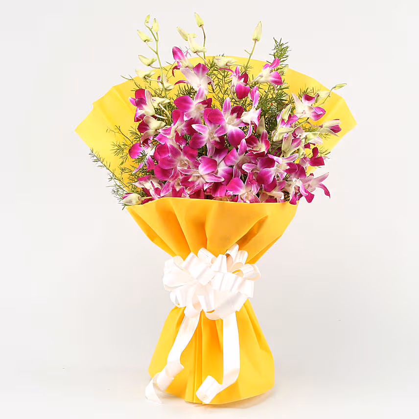 Ten Exotic Purple Orchids Bouquet With Cake