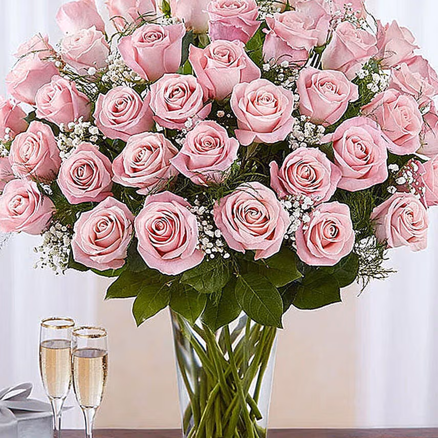 Bunch of 50 Gorgeous Pink Roses For Valentine