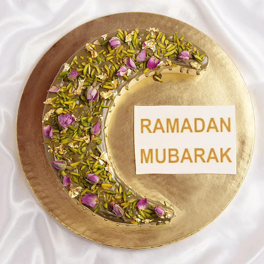 Pistachio Saffron Crescent Moon Cake