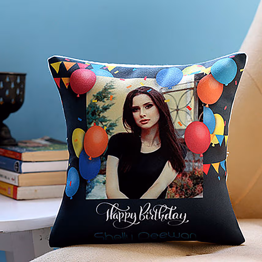 Chocolate Cake With Personalised Birthday Cushion