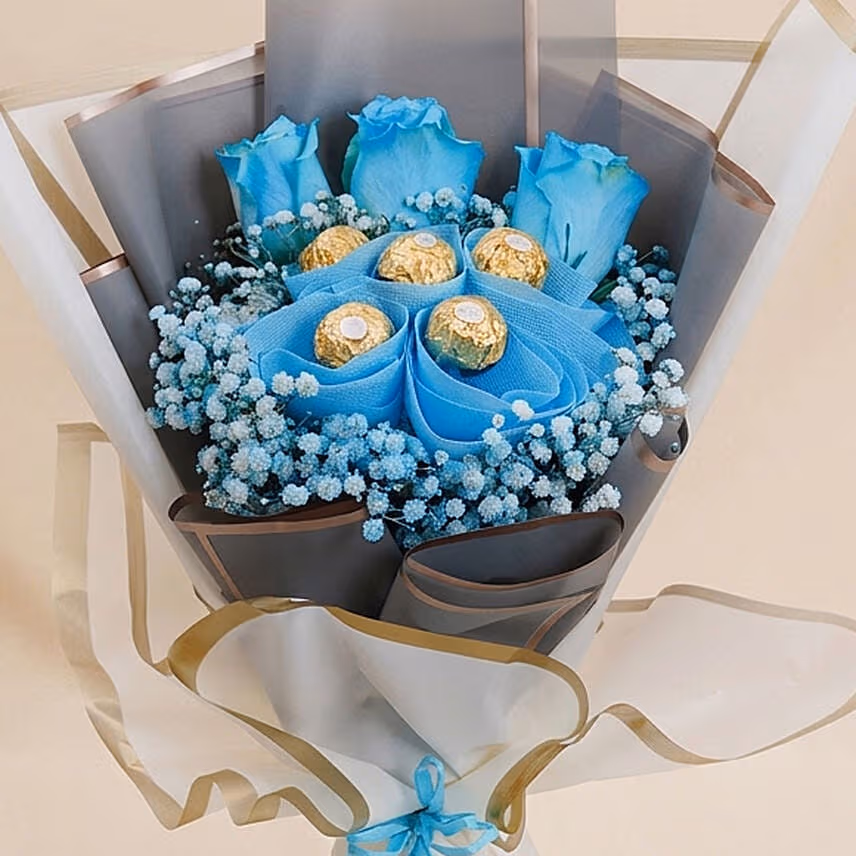 Blue Roses and Rochers Bouquet