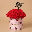 Romantic Red Roses in Heart-Printed Round Box for Valentine's Day - Arrangement