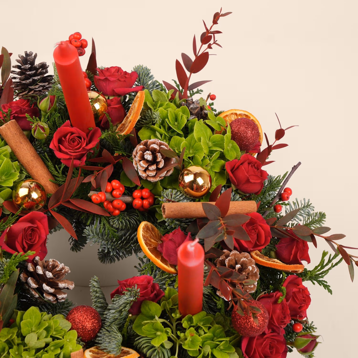 Classic Red Rose Christmas Door Wreath