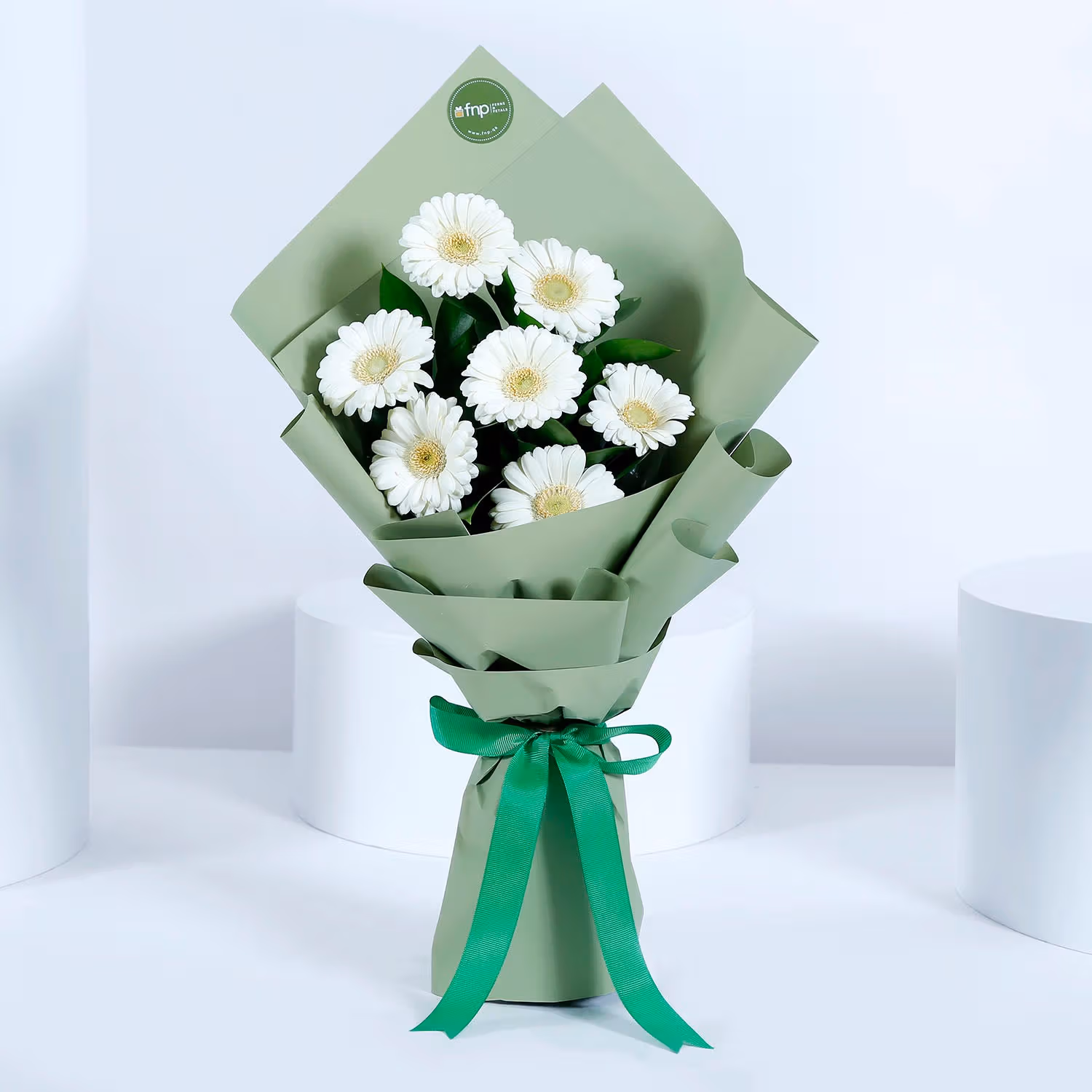Elegant White Gerbera Bouquet and Chocolate Theme Cake Combo