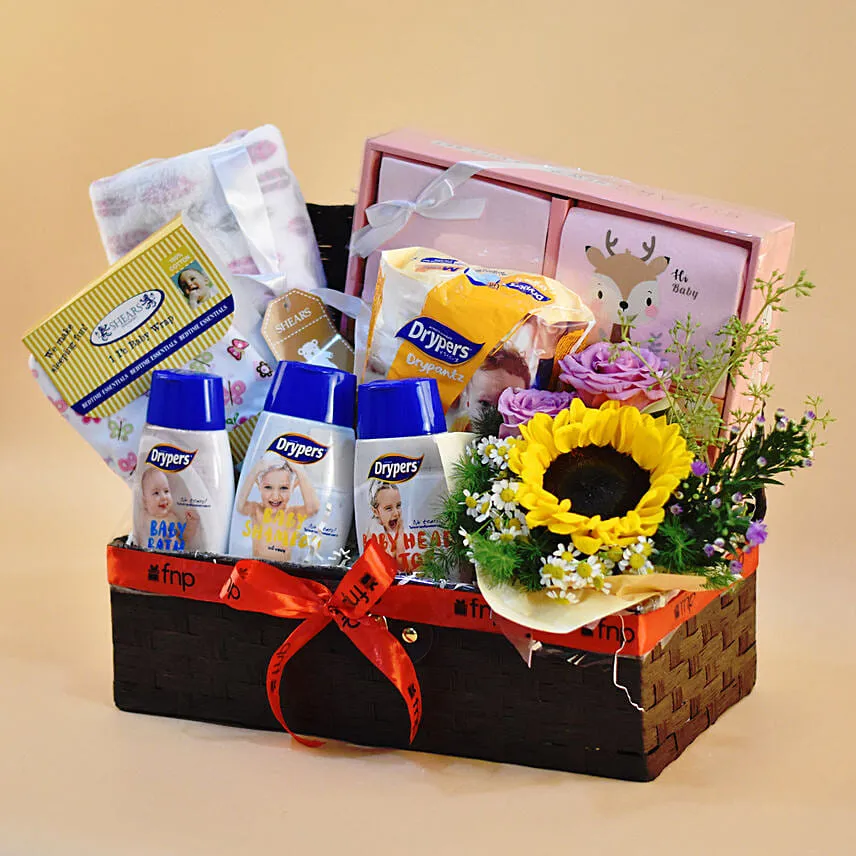 Brown Straw Basket Baby Care Hamper