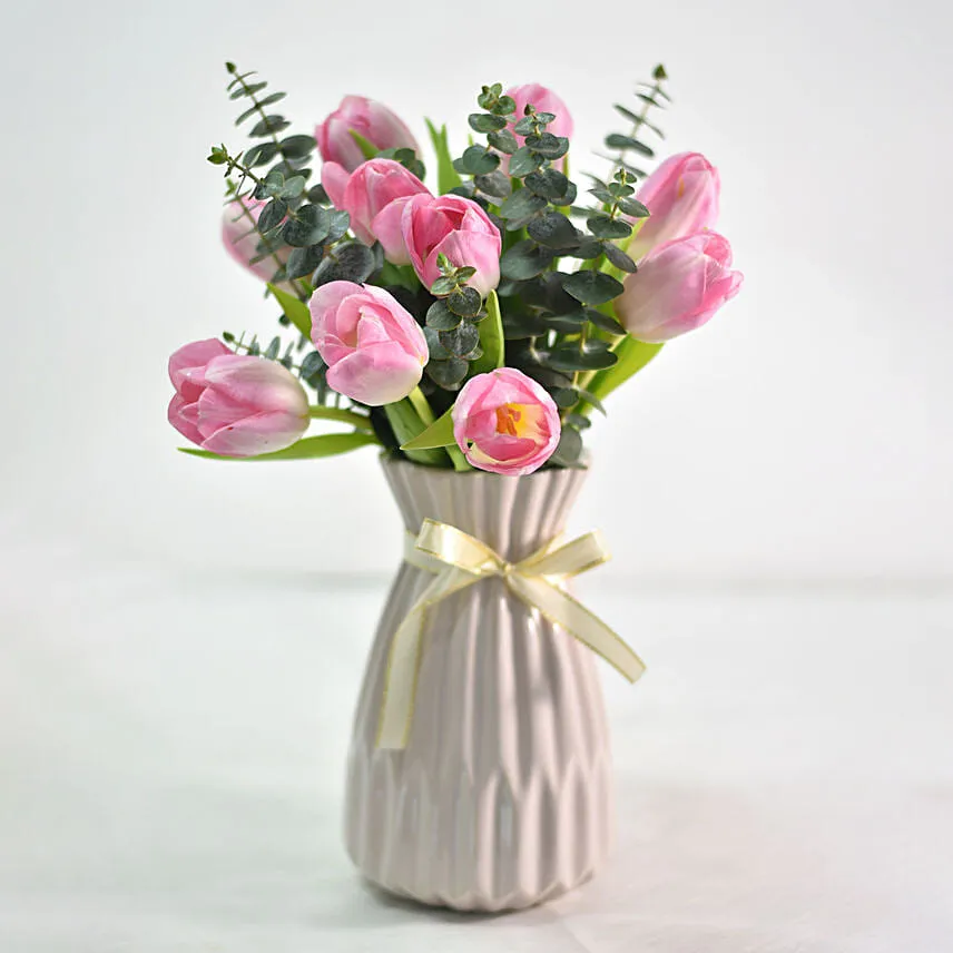 Mesmerising Tulips In Ceramic Vase