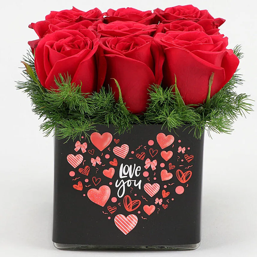 Red Roses In Love You Sticker Vase