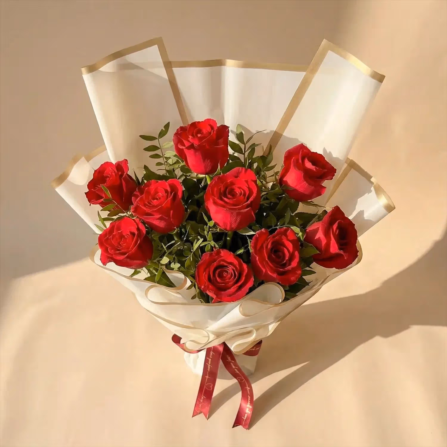 Elegant Valentine's Day 9 Red Roses - Bouquet